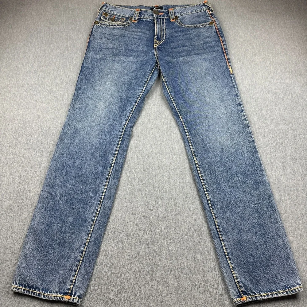 True Religion Jeans Men 33X33 Blue Geno Super T Relaxed Slim Flap Pocket Pants